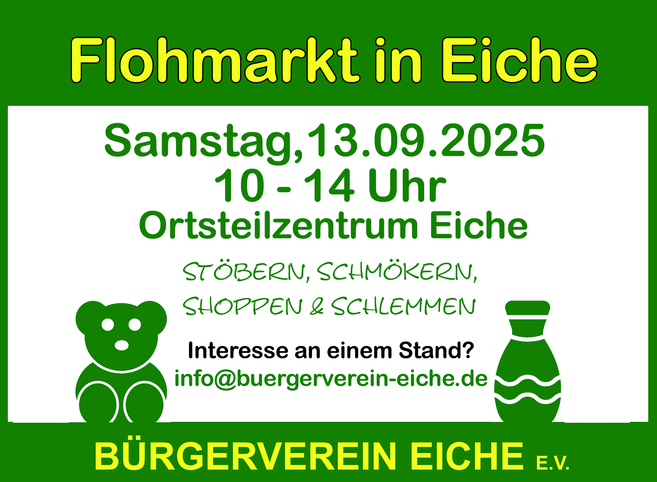 Ankündigung Flohmarkt Eiche am 13.09.25