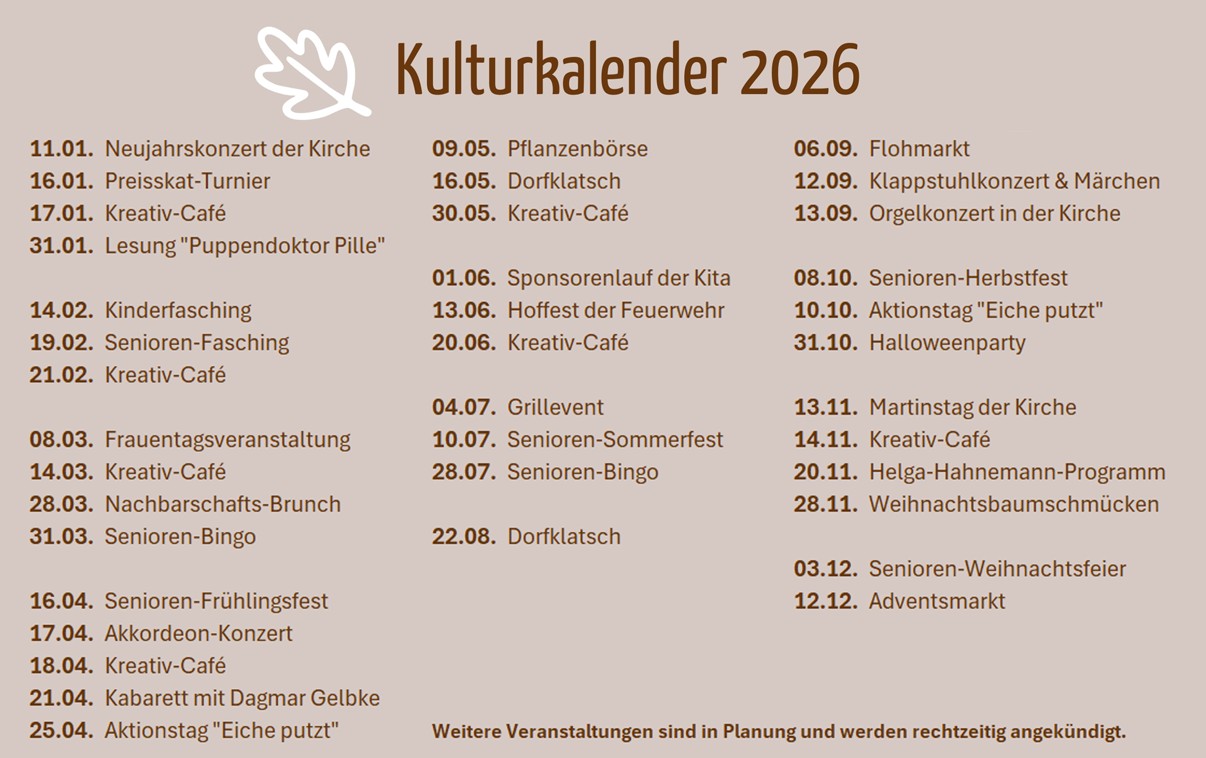 Veranstaltungen in Eiche 2026